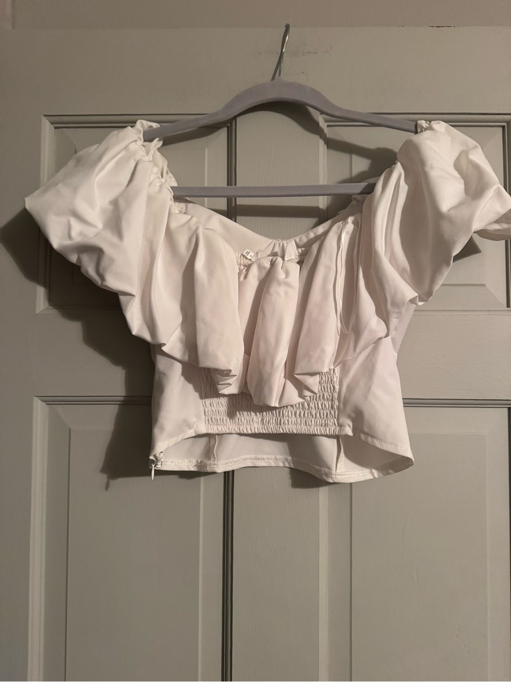 White Off-Shoulder Ruffle Crop Top - Picture 2 of 3